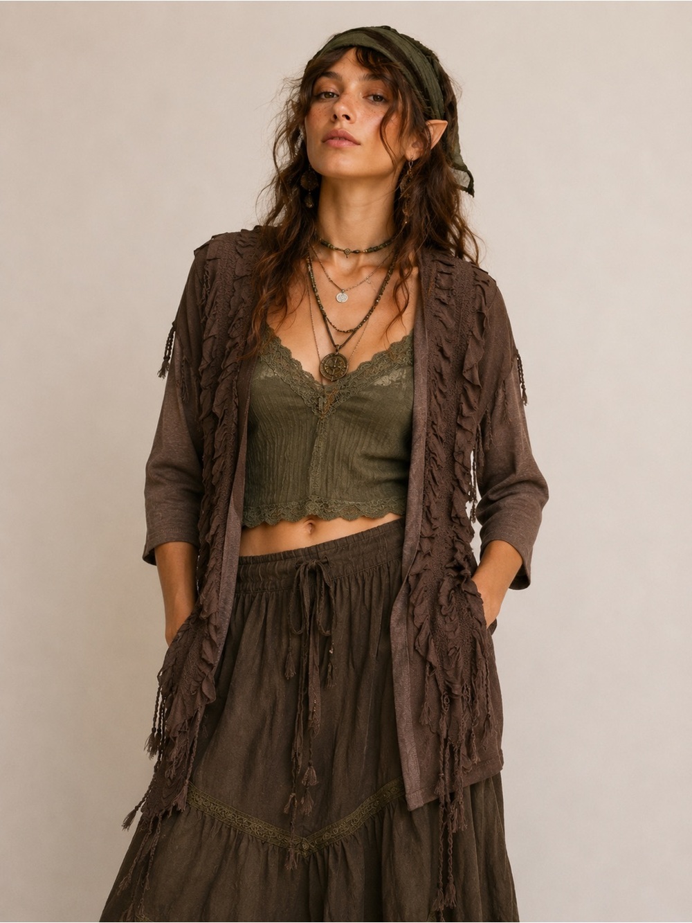 Goblincore Chocolate Brown Shawl Collar Cardigan Wrap Hobbit Earthy Lagenlook